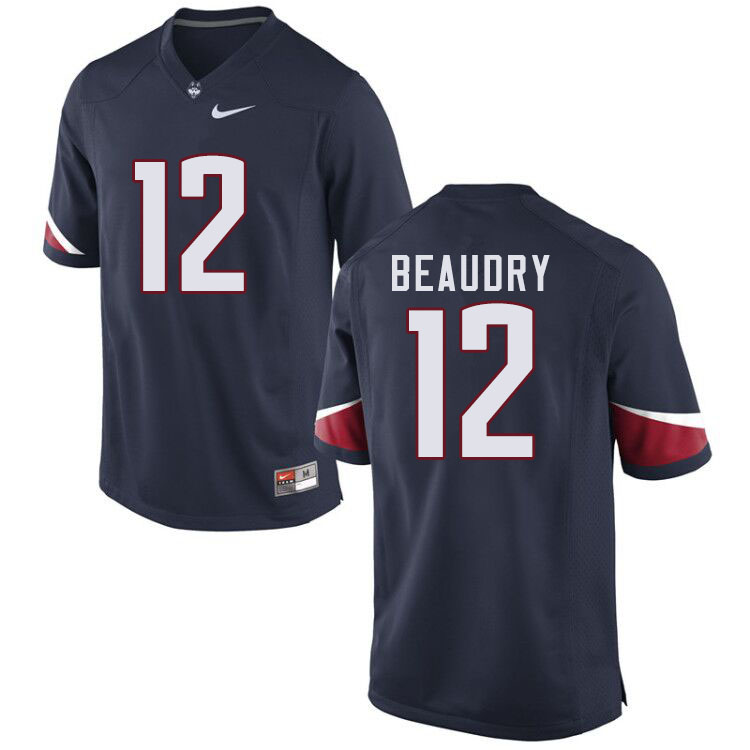 Men #12 Mike Beaudry Uconn Huskies College Football Jerseys Sale-Navy - Click Image to Close